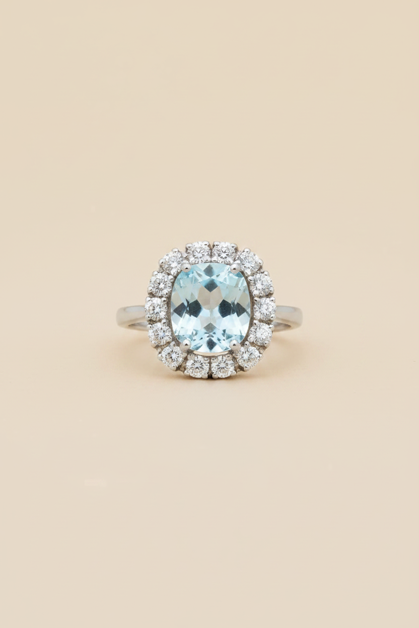 Bague or blanc aigue marine seconde main