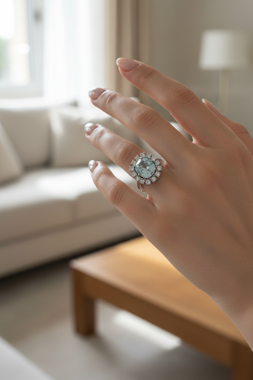 Bague or blanc aigue marine seconde main