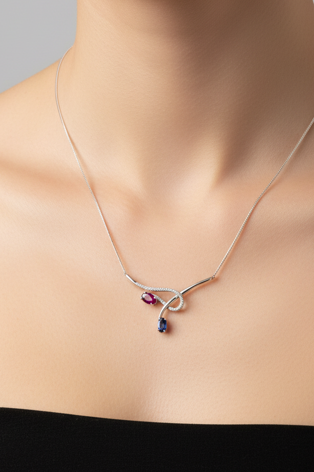 Collier torsadé diamants et saphirs seconde main