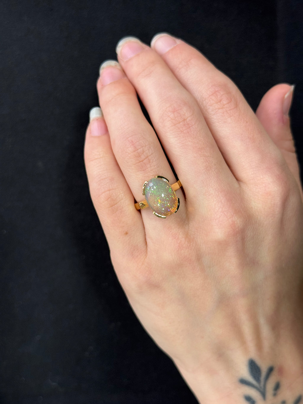 Bague or jaune opale naturelle – Bague vintage pierre de feu | Argor Colmar
